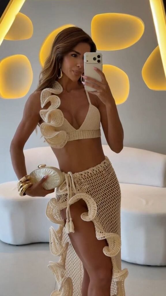 Ivory Crochet Bikini Set with Statement Ruffle Wrap Skirt - Photo 6