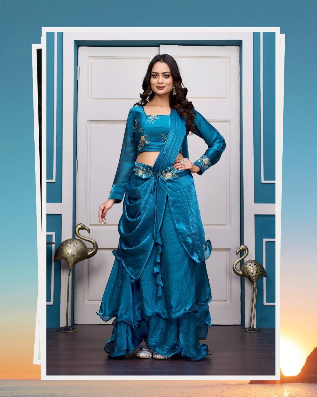 Magenta Layered Lehenga Set with Embroidered Blouse - Image 6