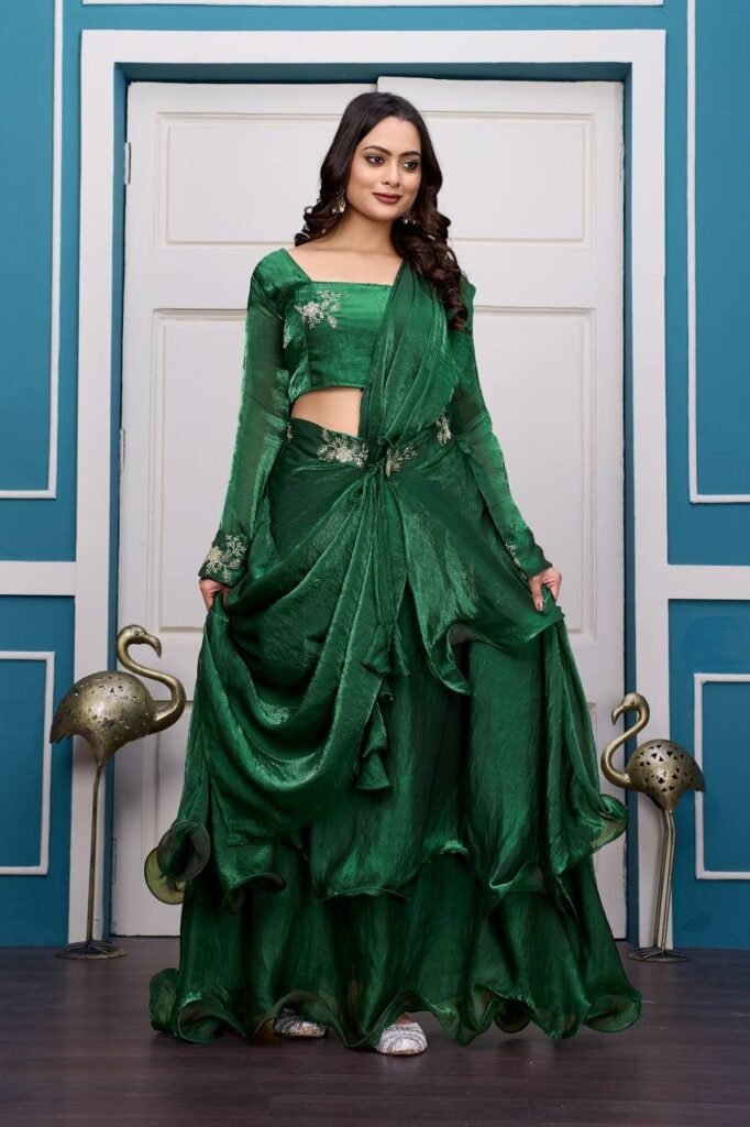 Magenta Layered Lehenga Set with Embroidered Blouse - Photo 4