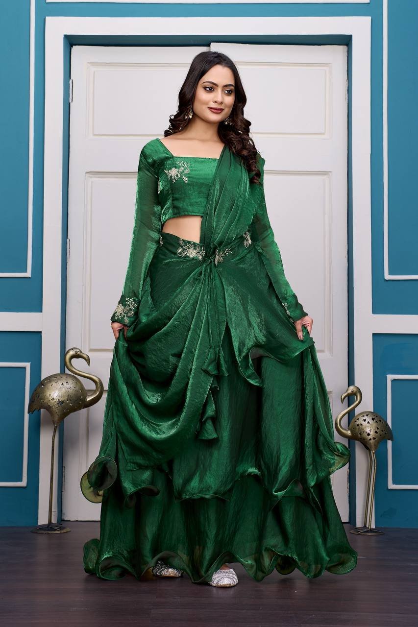 Magenta Layered Lehenga Set with Embroidered Blouse - Image 4