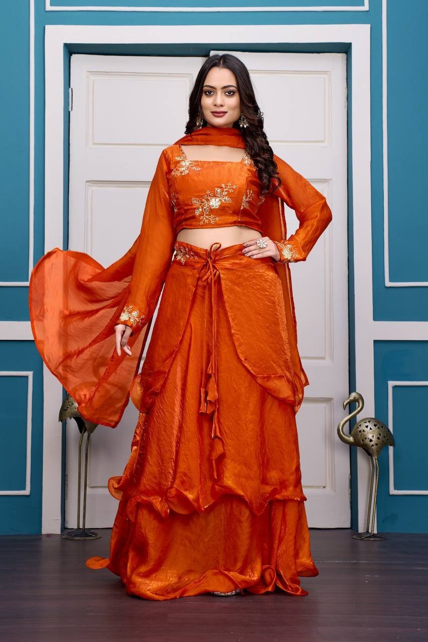 Magenta Layered Lehenga Set with Embroidered Blouse - Image 3