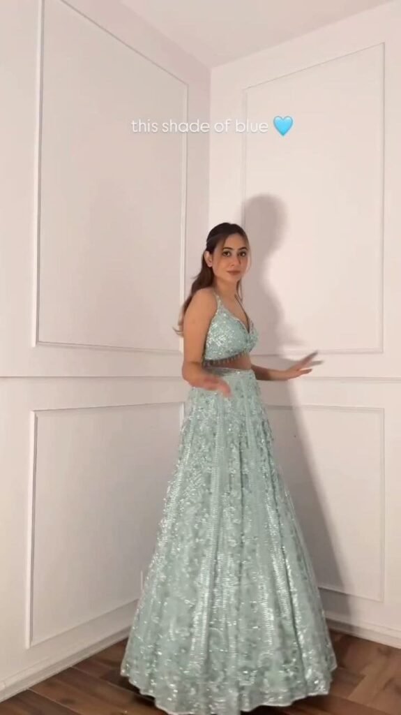 Sky Blue Sequins and Resham Embroidered Net Lehenga Choli Set - Photo 2