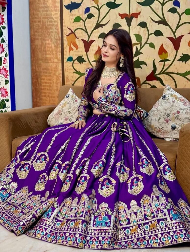 Royal Purple Embroidered Designer Lehenga Gown - Photo 2