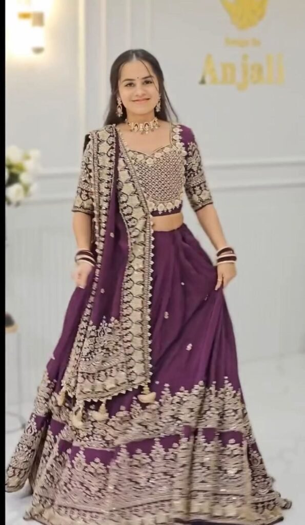 Premium Wine Purple Bridal Lehenga Choli with Heavy Embroidery - Photo 2