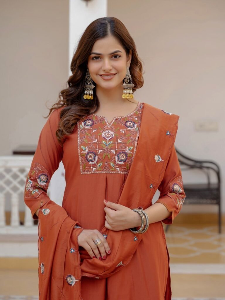 Pure Viscose Mango Silk Embroidered Kurta Set - Photo 2