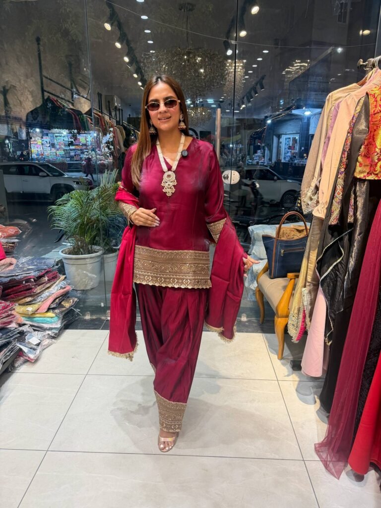 Deep Wine Embroidered Kurta Set with Patiala Pants and Dupatta - Photo 2