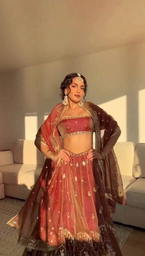 Dusty Rose Embroidered Lehenga Set with Sheer Dupatta - Photo 1