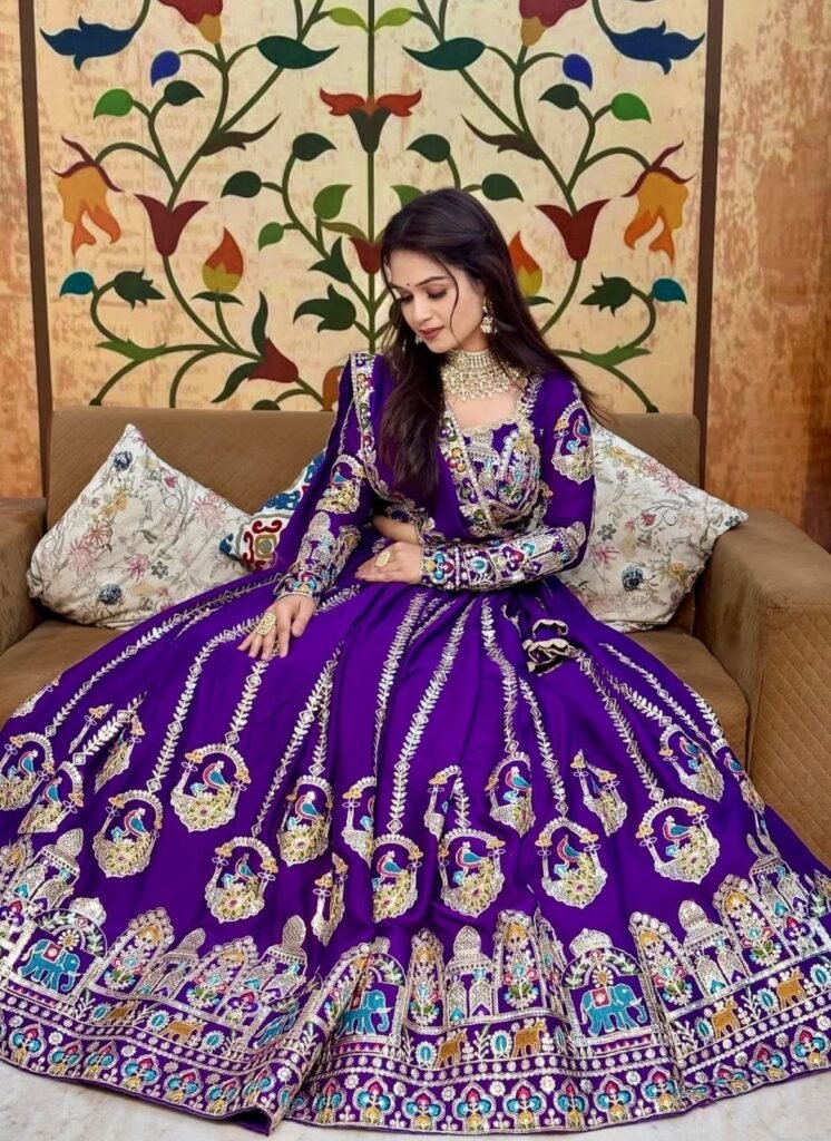 Royal Purple Embroidered Designer Lehenga Gown - Photo 3