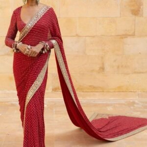 Red Georgette Mirror and Sequence Embroidery Saree
