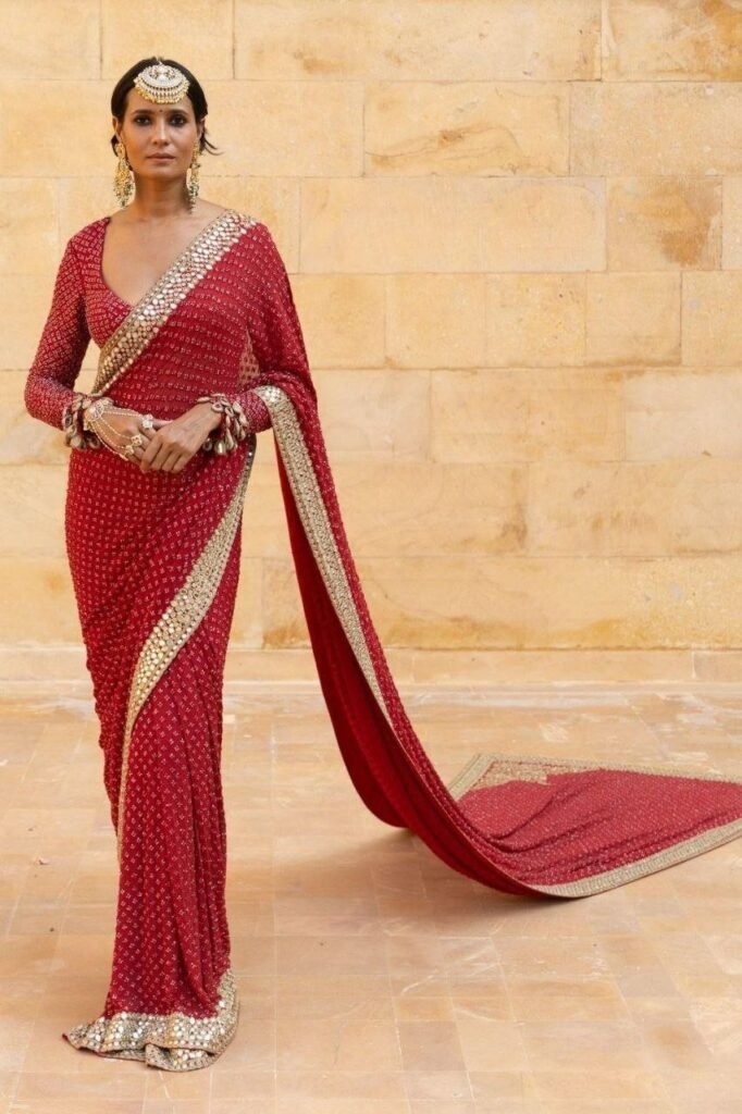 Red Georgette Mirror and Sequence Embroidery Saree - Photo 1