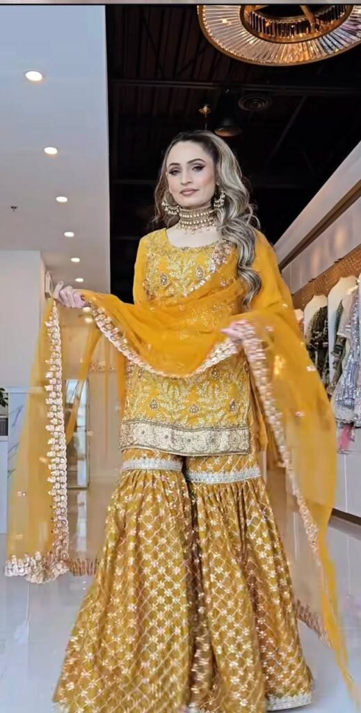 Mustard Yellow Embroidered Sharara Suit with Dupatta - Photo 2