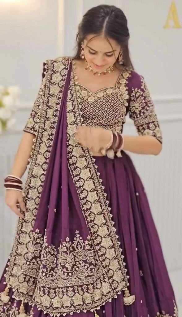 Premium Wine Purple Bridal Lehenga Choli with Heavy Embroidery - Photo 3