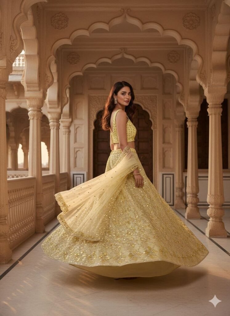 Sunshine Yellow Butterfly Net Embroidered Lehenga Choli Set - Photo 1