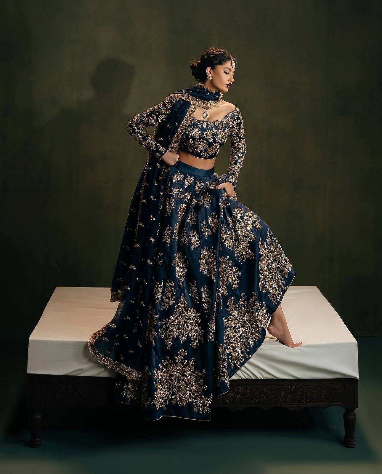 Royal Navy Blue Lehenga Set with Intricate Gold Embroidery - Image 4