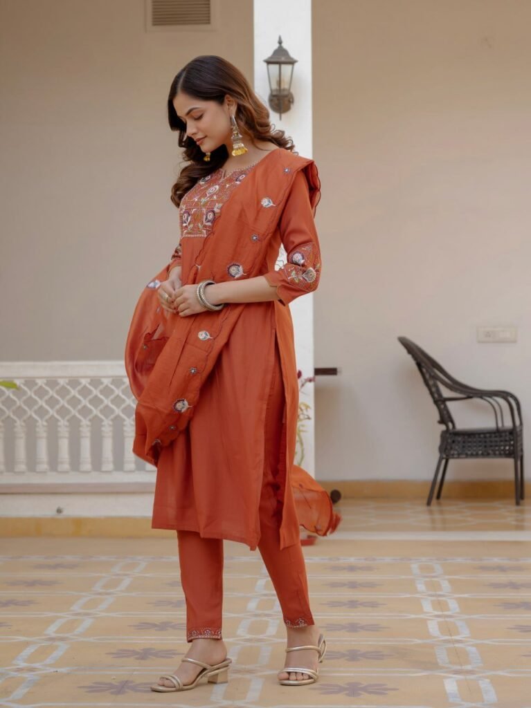 Pure Viscose Mango Silk Embroidered Kurta Set - Photo 3