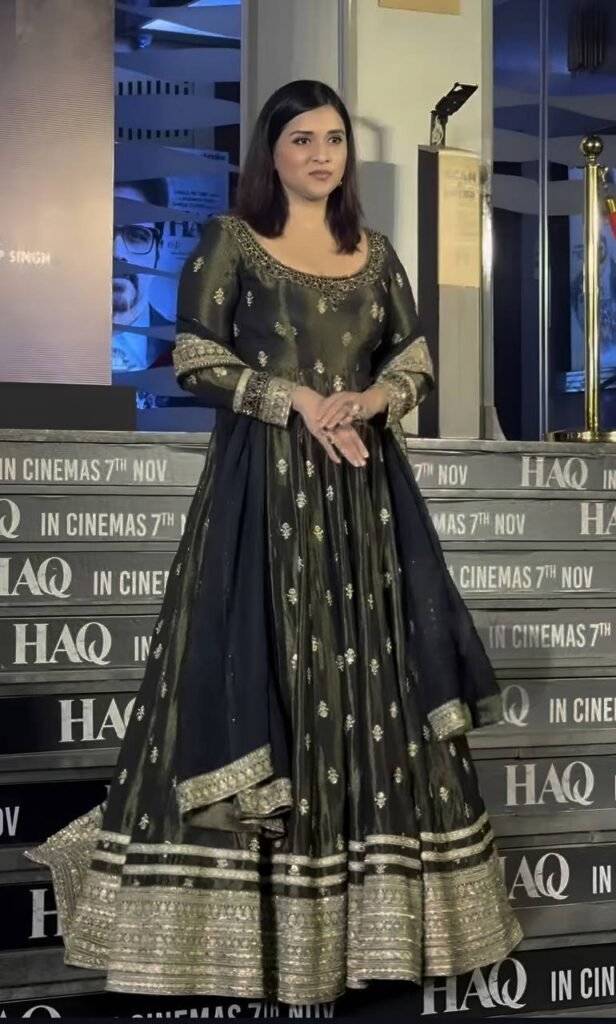 Elegant Olive Green Anarkali Gown with Zari Border - Photo 3