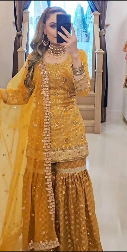 Mustard Yellow Embroidered Sharara Suit with Dupatta - Photo 3