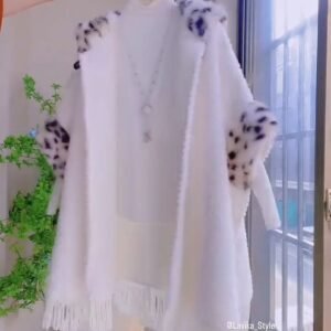 Women’s Faux Fur Winter Cape with Fringe Detail
