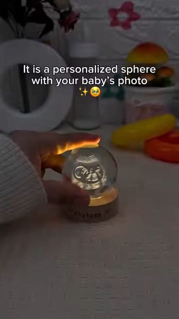 Personalized Crystal Sphere with Baby Photo Engraving - Photo 3