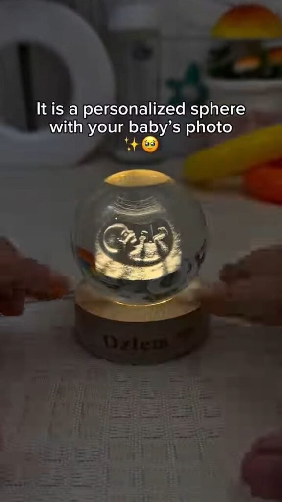 Personalized Crystal Sphere with Baby Photo Engraving - Photo 1
