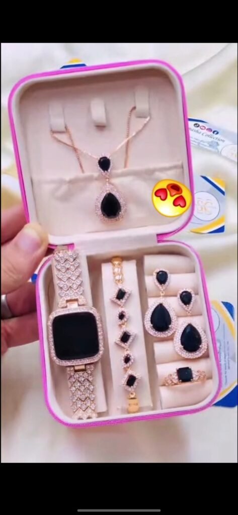 Rose Gold Black Stone Women’s Luxury Watch and Jewelry Gift Set - Photo 1