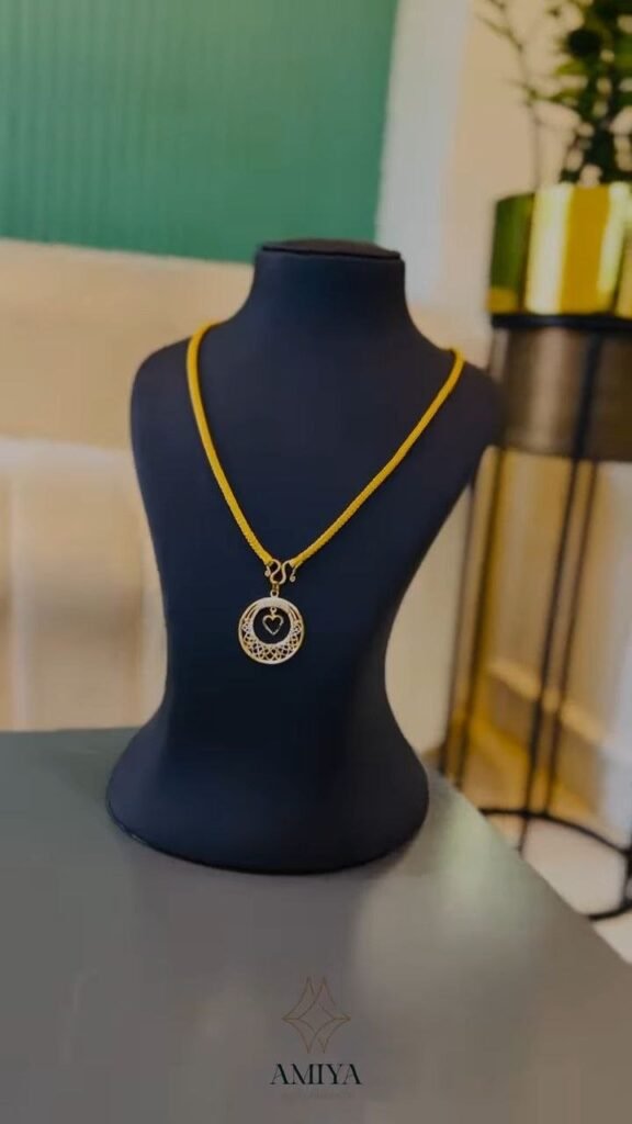 Minimal Gold-Tone Circular Pendant Necklace with Beaded Accents - Photo 4