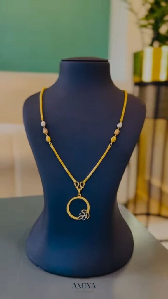 Minimal Gold-Tone Circular Pendant Necklace with Beaded Accents - Photo 6