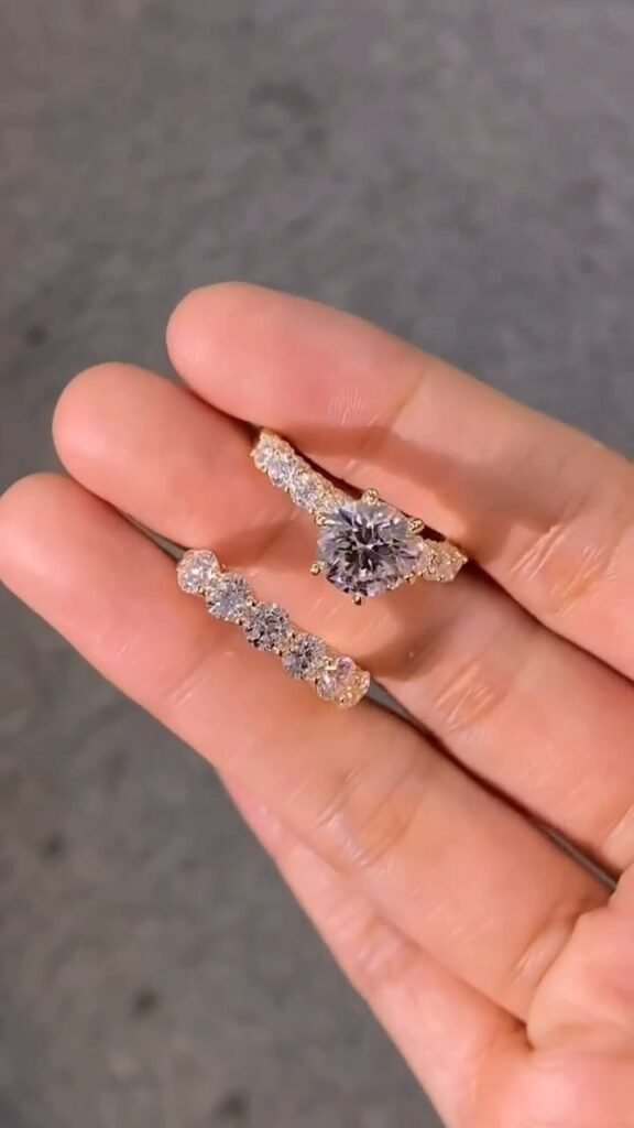 Elegant Diamond-Style Couple Ring Set with Solitaire and Eternity Band - Photo 1