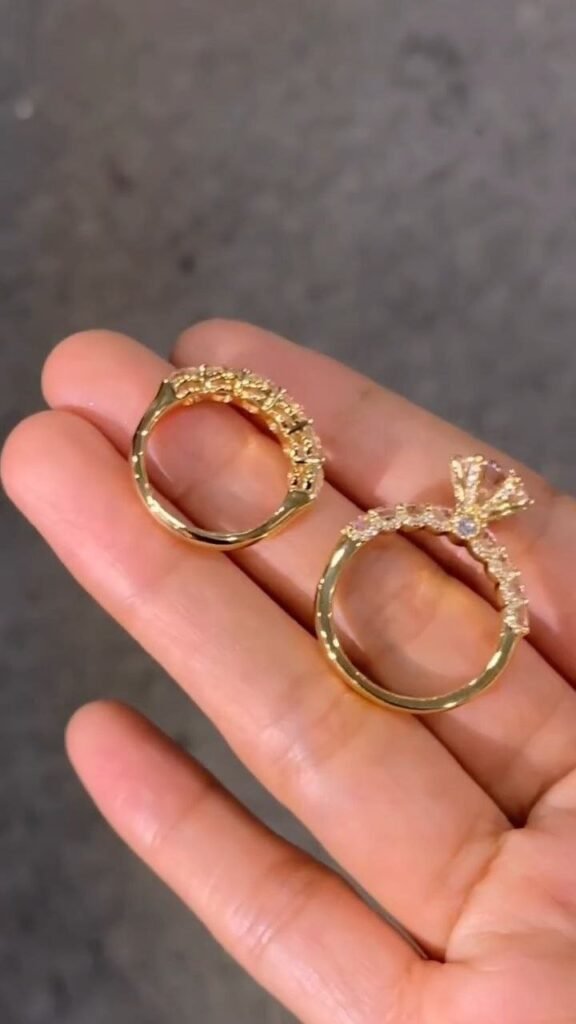 Elegant Diamond-Style Couple Ring Set with Solitaire and Eternity Band - Photo 2
