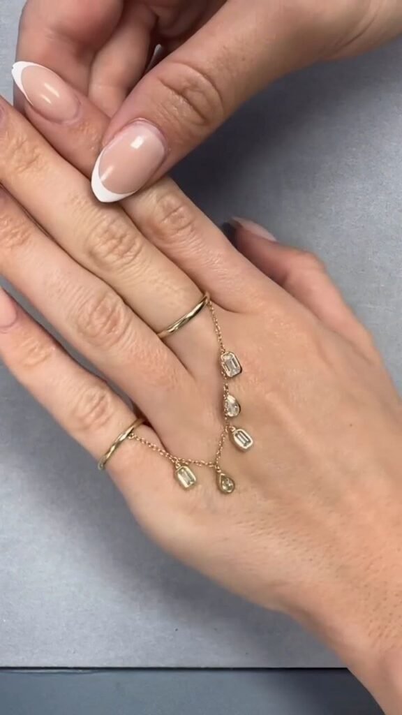 Delicate Dual-Ring Chain Hand Harness with Stone Drops - Photo 1