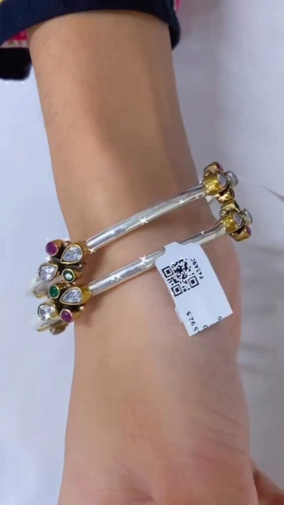 Dual-Tone Stone-Studded Open Cuff Bracelet - Photo 2