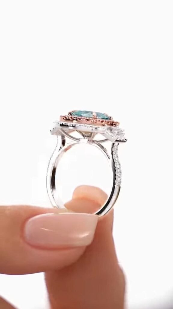 Cushion-Cut Halo Statement Ring with Dual-Tone Accents - Photo 2