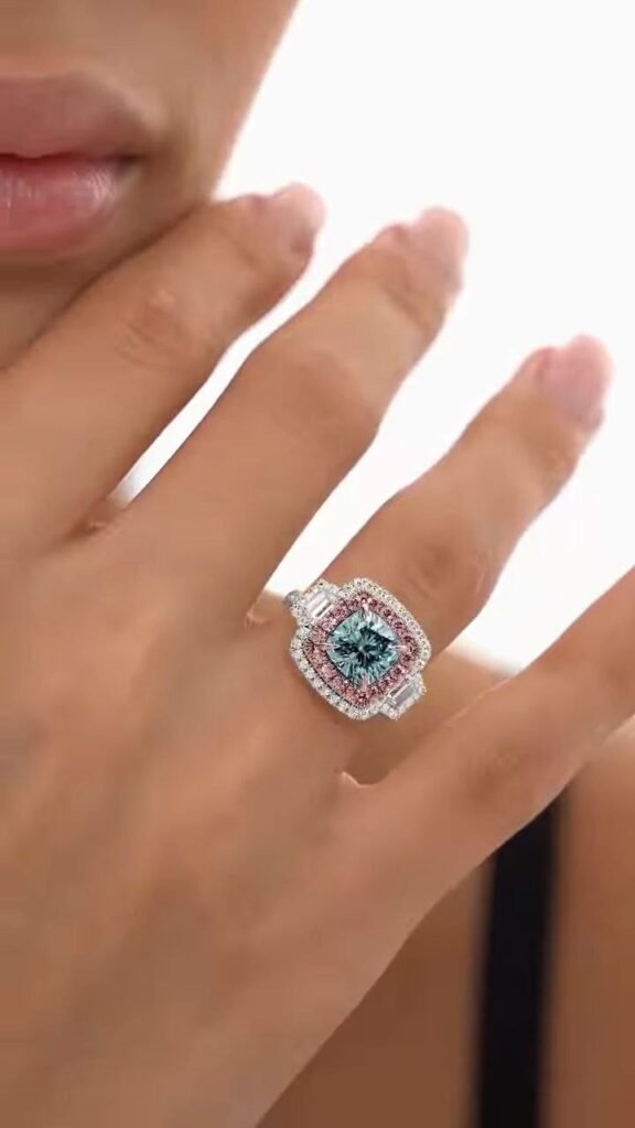 Cushion-Cut Halo Statement Ring with Dual-Tone Accents - Photo 1