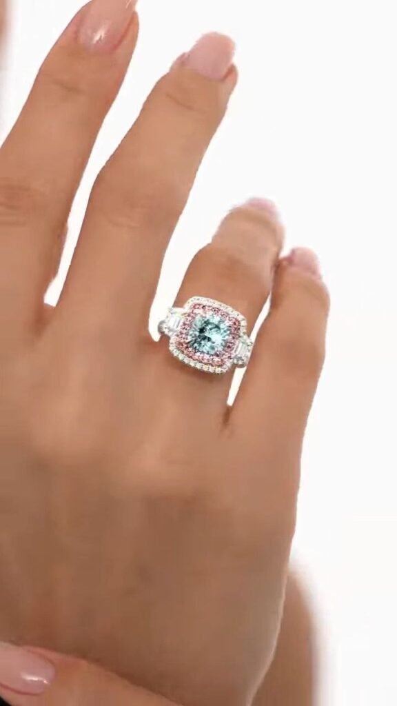 Cushion-Cut Halo Statement Ring with Dual-Tone Accents - Photo 4