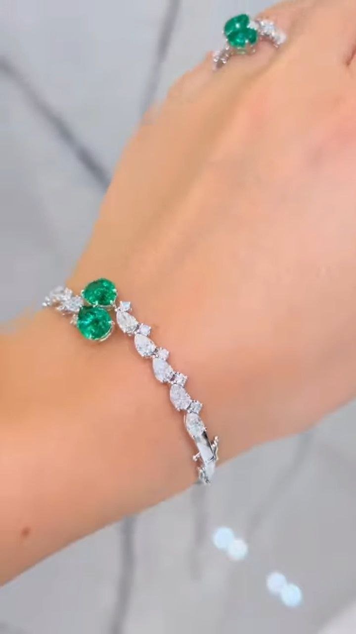 Dual Emerald Oval Stone Diamond-Style Ring SKU:7039 - Image 2