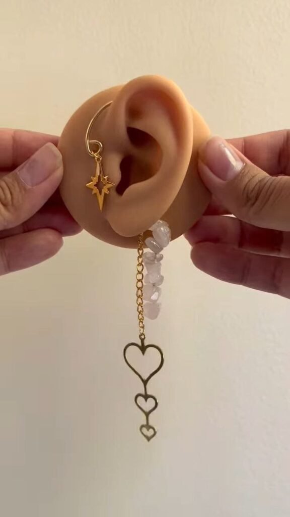 Celestial Heart Drop Ear Chain Earring - Photo 1