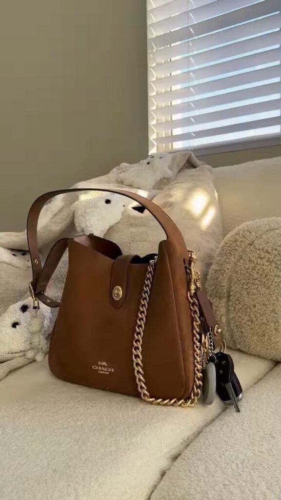 Classic Brown Leather Chain-Handle Bucket Bag - Photo 1