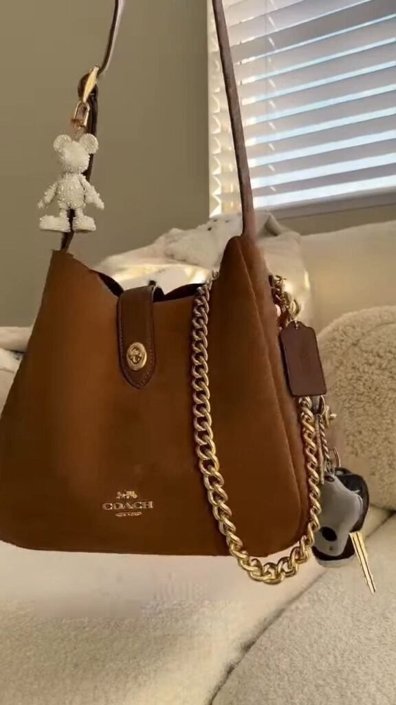 Classic Brown Leather Chain-Handle Bucket Bag - Photo 3