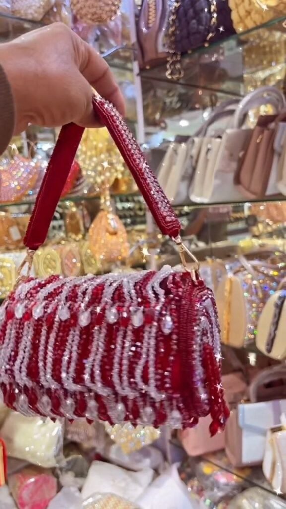 Red and Crystal Beaded Party Clutch with Top Handle - Photo 2