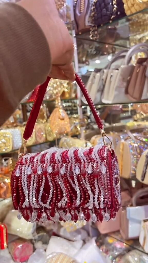 Red and Crystal Beaded Party Clutch with Top Handle - Photo 3