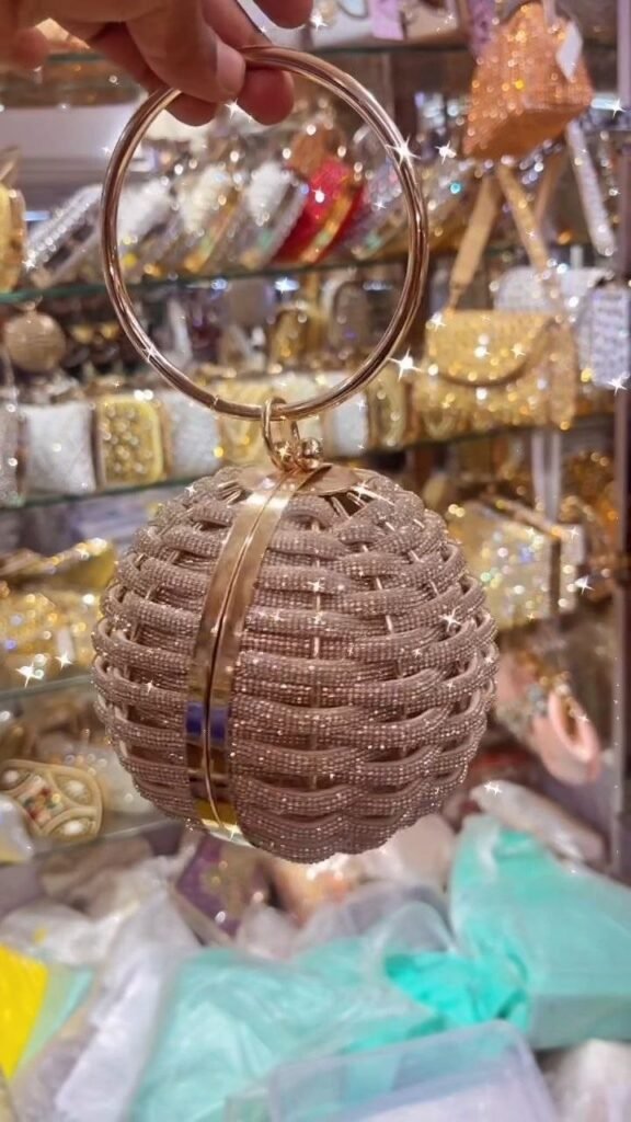 Round Beaded Crystal Clutch with Metal Ring Handle - Photo 2