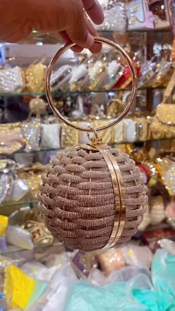 Round Beaded Crystal Clutch with Metal Ring Handle - Photo 3