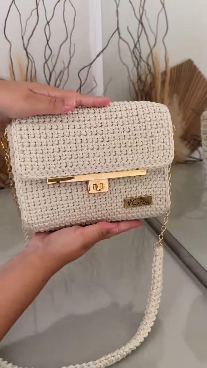 Handcrafted Crochet Flap Sling Bag with Gold Lock - Image 3