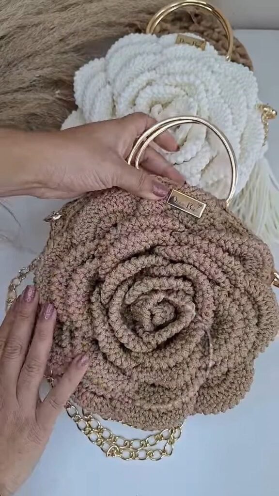 Handcrafted Crochet Rose Top-Handle Bag with Chain Strap - Photo 2