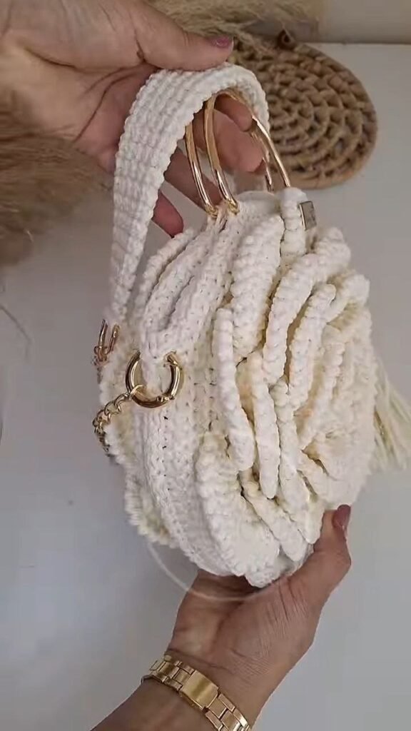 Handcrafted Crochet Rose Top-Handle Bag with Chain Strap - Photo 3
