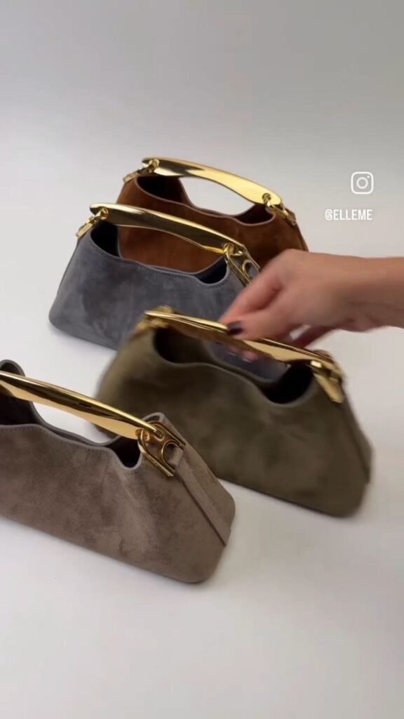 Suede Finish Mini Handbag with Gold Top Handle - Photo 1