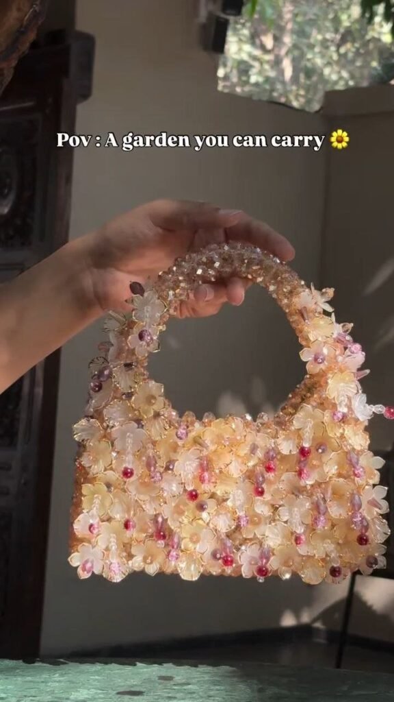 Floral Beaded Mini Handbag with Top Handle - Photo 1