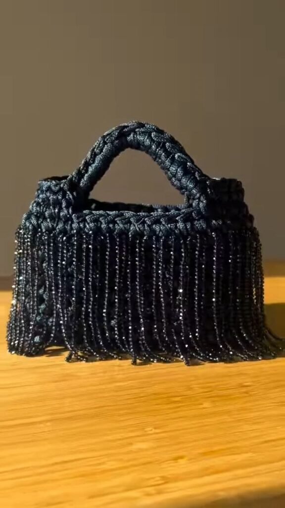 Beaded Fringe Mini Handbag with Braided Handle - Photo 2