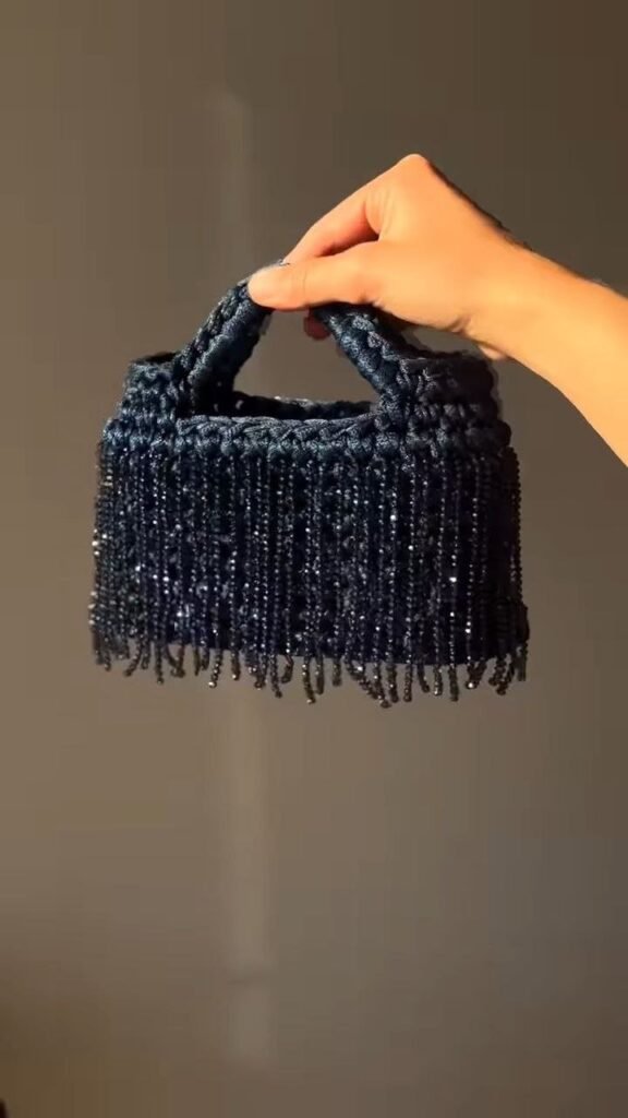 Beaded Fringe Mini Handbag with Braided Handle - Photo 3