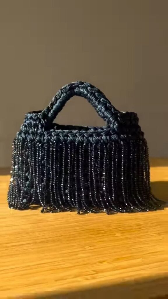 Beaded Fringe Mini Handbag with Braided Handle - Photo 1